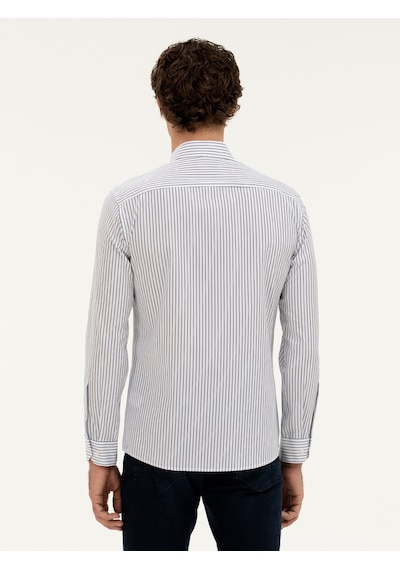 Cacharel Lacivert Slim Fit Pamuk Çizgili Gömlek