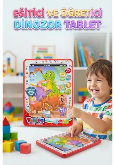 Dinozor Temalı Eğitici Sesli Dil Ve Motor Becerisi Geliştirici İnteraktif Oyuncak Tablet