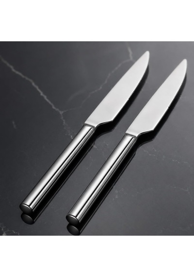 Yemek Bıçağı, 2'li Paslanmaz Çelik Bıçak Seti, Premium Kalite, Gümüş Metal 20 Cm, 2 Adet İçeren Set Çok Renkli
