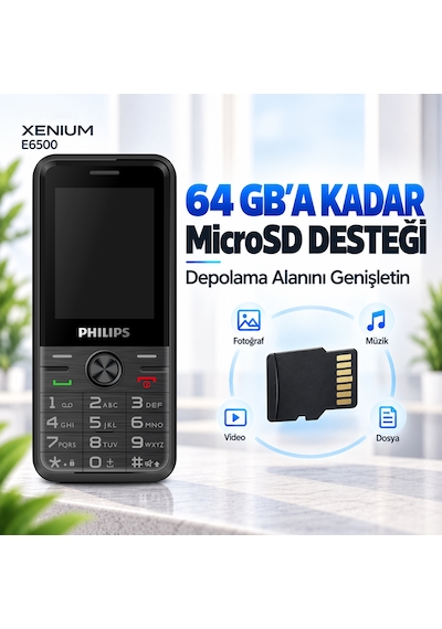 Philips Xenium E6500 4G VoLTE Kameralı Çift SIM 2.4 İnç 1700 mAh Tuşlu Cep Telefonu