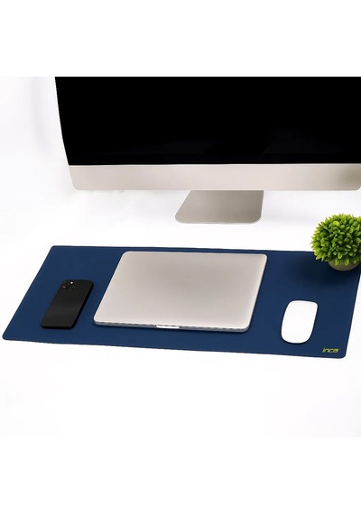 Imp-019 Pu Deri Mousepad Çift Taraflı Masa Matı 80x30 Kaymaz Su Geçirmez Sarı-lacivert