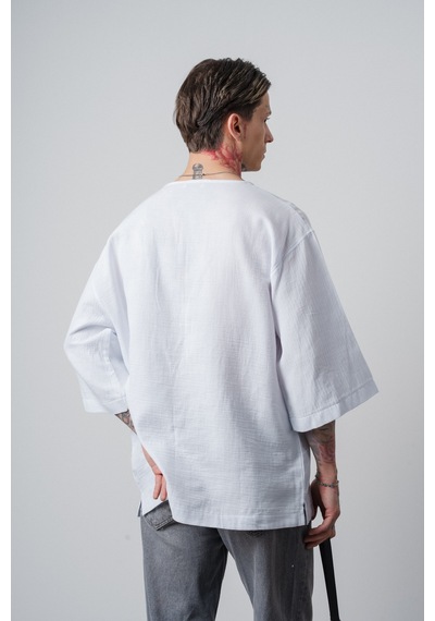 Respire Erkek R Nakışlı Fakir Kol Müslin Oversize T-shirt Beyaz