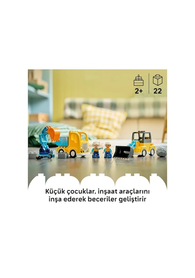LEGO® DUPLO® Kasabası 3'ü 1 Arada İnşaat Araçları 10475 - 2 Yaş ve Üzeri Çocuklar için Yaratıcı Oyuncak Yapım Seti (22 Parça)