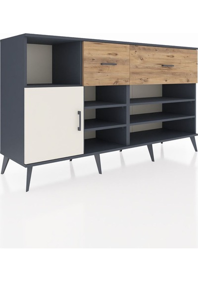 Hyperion Konsol 6 Raflı 2 Çekmeceli Tek Kapaklı 176x44x99 Antras Antrasit-aytaşı/çam Hyperion Konsol 6 Raflı 2 Çekmeceli Tek Kapaklı 176x44x99 Antras Antrasit-aytaşı/çam
