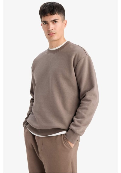 Defacto Relax Fit Bisiklet Yaka Kalın İçi Yumuşak Tüylü Basic Düz Sweatshirt T5139az25aubn571 Kahve