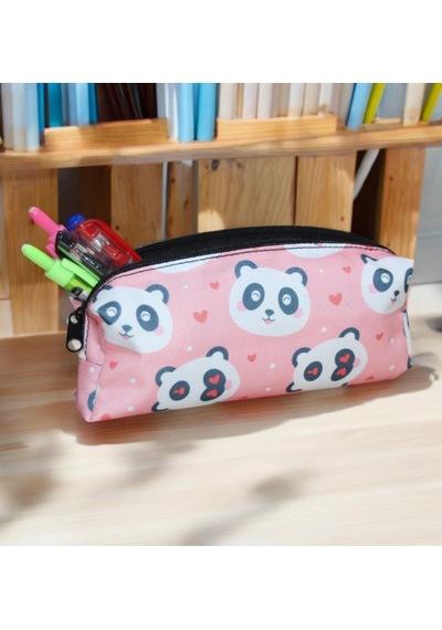 Pembe Panda Desenli Tatlı Kalemlik - Okul Kalemliği-makyaj Çantası