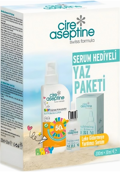 Cire Aseptine Avantajlı Yaz Paketi Baby Güneş Koruyucu Spf 50+ 200ml İle Leke Gidermeye Yardımcı Serum 30ml