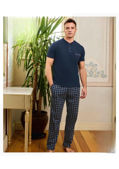 Pijamoni Erkek Düğme Yaka Kısa Kol Pijama Takımı 6850/10 - 1 Adet Lacivert Pijamoni Erkek Düğme Yaka Kısa Kol Pijama Takımı 6850/10 - 1 Adet Lacivert