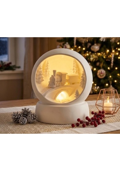 Tren Detaylı Tealight Mumluk Beyaz