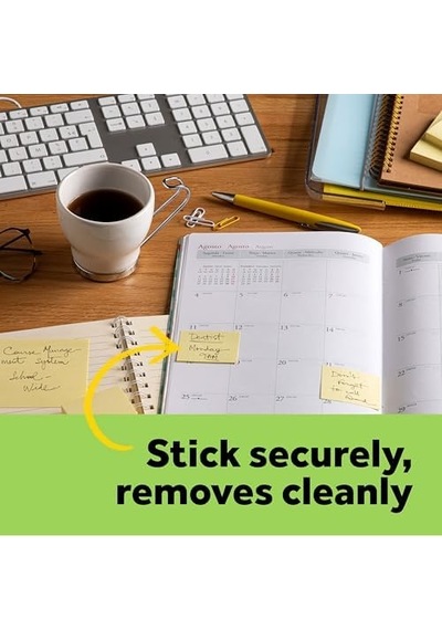 3 M Post-it Greener Notes, 3 X 3, Canary Yellow, 24 Pads/cabinet Paket Sarı 100 Yaprak Pouch Kendinden Yapışkanlı