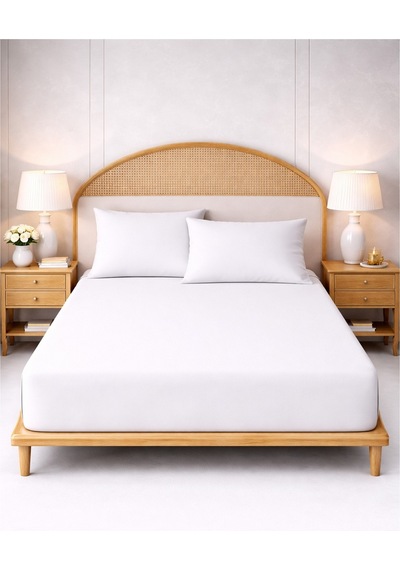 More Home Çift Kişilik Lastikli Çarşaf Seti + 2 Yastık Kılıfı Beyaz