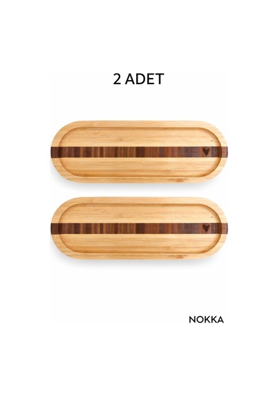 2 Adet Bambu Kalp Desenli Oval Sunum Tabağı 25,5 X 9,5 Cm Renksiz