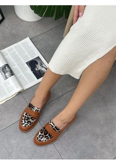 Erva'nın Butiği Taba Cilt Leoparlı Your Kadın Loafer-5548 Taba Leopar