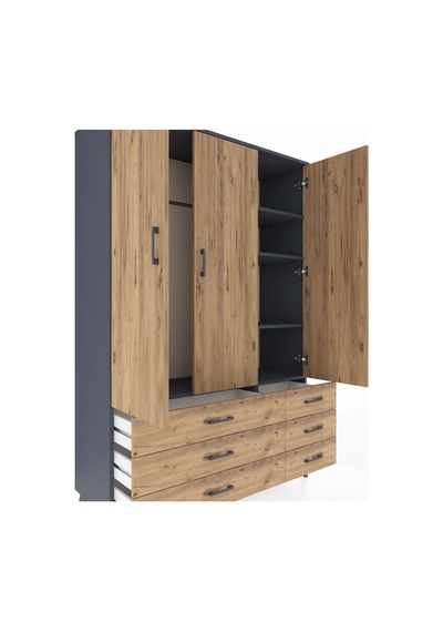 Hyperion Dolap 5 Raflı 6 Çekmeceli Tek Askılı 132x44x195 Antrasit-çam/çam Atlas Çam/atlas Çam Hyperion Dolap 5 Raflı 6 Çekmeceli Tek Askılı 132x44x195 Antrasit-çam/çam Atlas Çam/atlas Çam