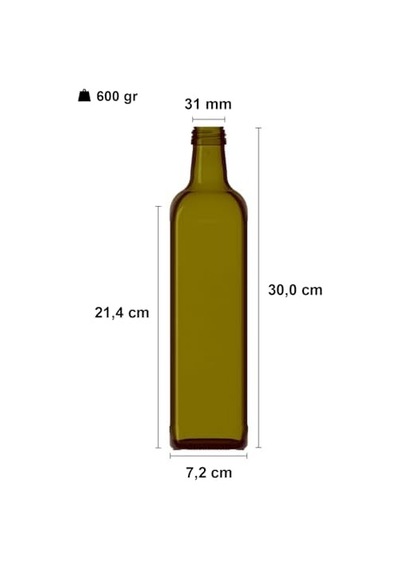 1000 Ml Yeşil Maraska Yağdanlık Kapaklı Ve Kapüşonlu 1000 Cc Köşeli Cam Şişe 2 Adet