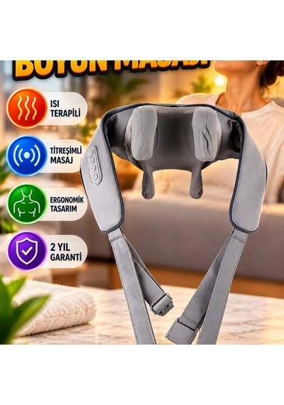 Vnb-01 Titreşimli Boyun Masaj Aleti Gri Renk Isı Terapili Ergonomik Masaj Cihazı