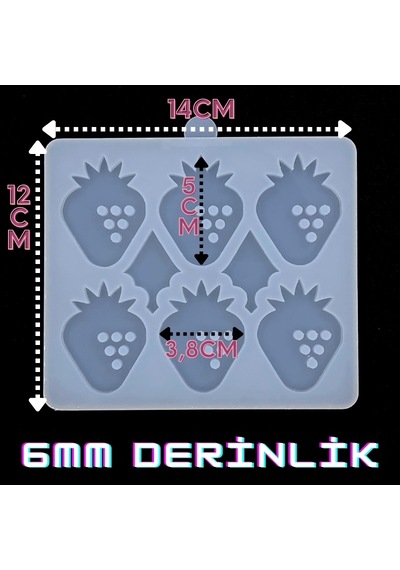 Epoksi Silikon Kalıp / 6lı Çilek Anahtarlık Kalıbı