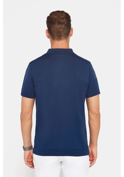 Tudors Erkek Slim Fit Dar Kesim Pamuklu Örme Triko Lacivert Polo Yaka Tişört-27349 Lacivert