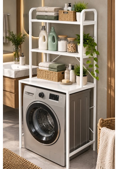 Sulorahome Çamaşır Makinesi Üstü Banyo Rafı - Beyaz 70 Cm