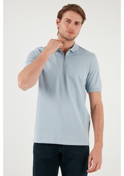 Buratti Pamuklu Regular Fit Yarım Fermuarlı Erkek Polo Yaka T Shirt 5901029 Açık Gri