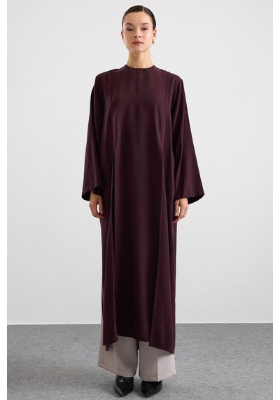 Olcay Derin Yırtmaçlı Oversize Uzun Tunik Mürdüm 9838