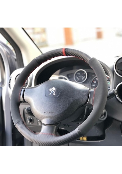 Peugeot Partner Uyumlu Nubuk Karbon Deri Direksiyon Kılıfı