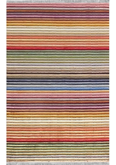 Renkli Çizgiler Modern Halı Dekoratif Kilim Çok Renkli