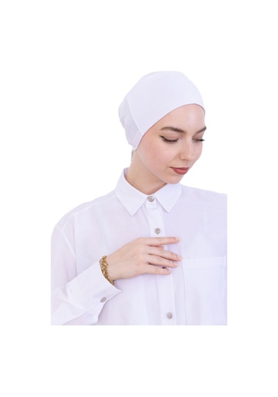 Modish Group Kadın Tesettür Bone Bağcıklı Dikişsiz Penye 4 Parça Set Beyaz