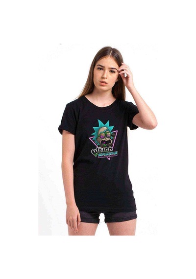Rick Weird Science Baskılı Siyah Kadın Tshirt