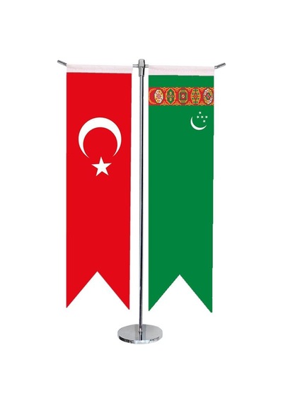 Masa Üstü Kırlangıç Türkmenistan + Türk Bayrağı + Krom T Direk Ma