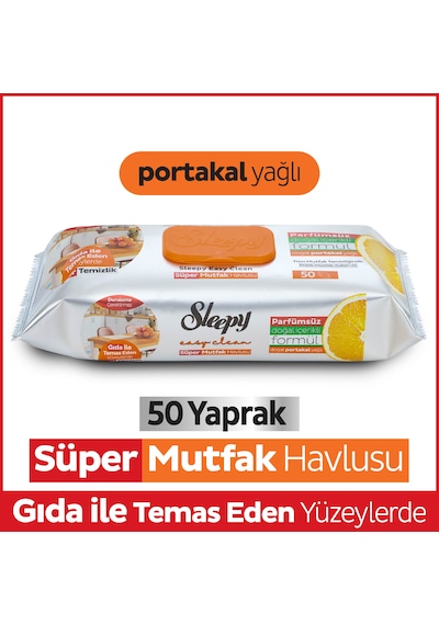 Sleepy Easy Clean Süper Yüzey Temizlik Mutfak Havlusu&mendili Portakal Yağlı 50 Yaprak Beyaz