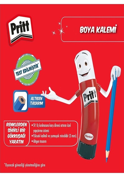 Kuru Boya Kalemi 12 Renk Karton Kutu 1 Paket Pritt 12 Li Kuruboya Tam Boy Renkli Kalem Kaliteli Yumuşak Uçlu Canlı Renk Çok Renkli