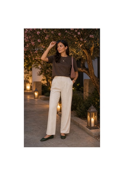 Modi Green Premium Oysho Regular Oversize Unisex Sıfır Yaka Kısa Kollu Tişört - Kahverengi