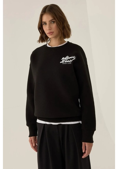 Hiccup Comfort Fit Sloganlı Sweatshirt Siyah