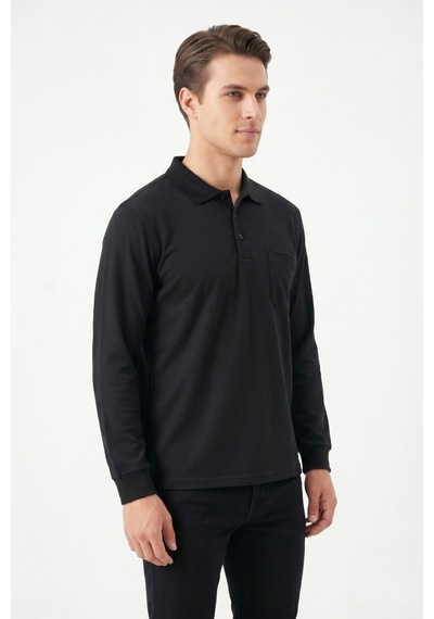 Dynamo Erkek Büyük Beden Mevsimlik Polo Yaka Cepli Sweatshirt Bgl-st05367 Siyah