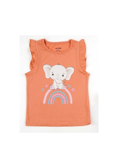 Fuar Baby Kız Çocuk %100 Pamuklu Bisiklet Yaka Fırfır Kollu Tişört 2-6 Yaş Turuncu Fil Desenli Fuar Baby Kız Çocuk %100 Pamuklu Bisiklet Yaka Fırfır Kollu Tişört 2-6 Yaş Turuncu Fil Desenli