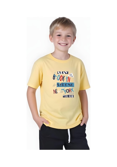 Panios Kids Brooklyn Strong Baskılı Erkek Çocuk Kısa Kollu T-shirt Sarı