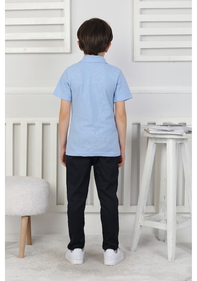 Modanino Erkek Çocuk %100 Pamuk Okul Tarz T-shirt 5-13 Yaş 12273 Açık Mavi