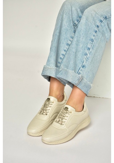 Fox Shoes Y999255803 Bej Hakiki Deri Kadın Spor Ayakkabı Sneakers Bej