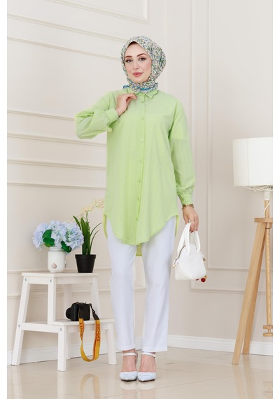 Sevitli Göğüsü Taş Detaylı Oversize Tunik-sarı-5230 Sarı