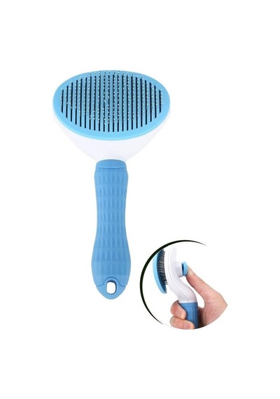 Mcg Mcg Kedi Köpek Tüy Toplayıcı Kendini Temizleyebilen Ergonomik Saplı Evcil Hayvan Tarağı Mavi