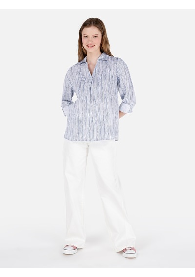Colin's Colins Regular Fit Shirt Yaka Roll-up Kol Çizgili Beyaz Kadın Uzun Kol Gömlek Cl1069201 Q1.v1 Ofw Beyaz