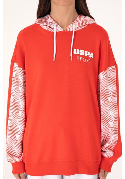 U.S. Polo Assn. Kadın Kırmızı Modal Karışımlı Kapüşonlu Sweatshırt 50300694-VR213