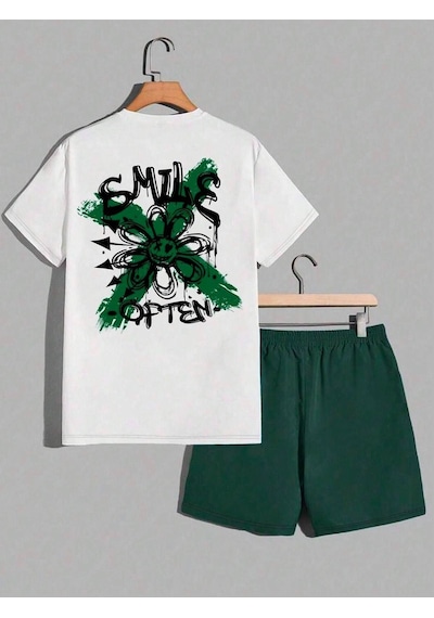 Smile Often T-shirt Şort - Beyaz Yeşil Alt Üst Takım Şort Tişört Kombin Baskılı Bisiklet Yaka Beyaz Yeşil Smile Often T-shirt Şort - Beyaz Yeşil Alt Üst Takım Şort Tişört Kombin Baskılı Bisiklet Yaka Beyaz Yeşil