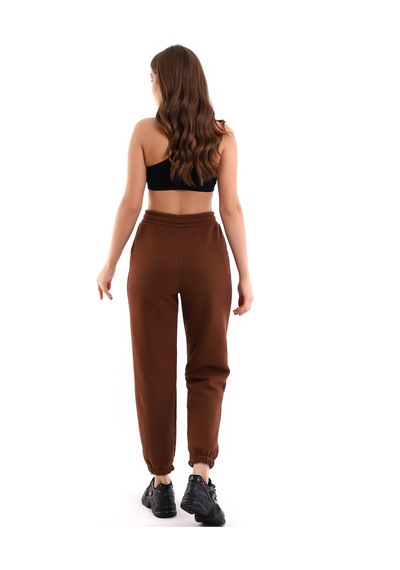Winmoda34 Kadın Üç İplik İçi Şardonlu Polarlı Eşofman Altı Jogger Rahat Kalıp kahve
