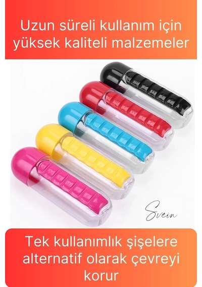 Pratik İlaç Kutusu Su Matara Sızdırmaz Akıtmaz Şişe Spor Suluk Hazneli Fonksiyonel Kolay Taşınabilir