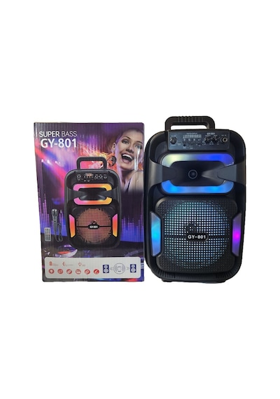 Gy-801 8 İnç Taşınabilir Uzaktan Kumandalı Karaoke Mikrofonlu Bluetooth Hoparlör Senalstore