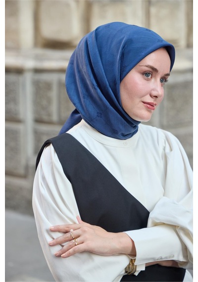 Silk Home Monogram Pamuk İpek Eşarp 130001-08 lacivert