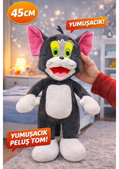 Peluş Tom 45 Cm Yumuşacık Sevimli Karakter Oyuncak Gri