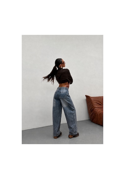 Kene Jeans Tint İşlemli Yan Parçalı Diz İşlemli Baggy Jeans Çok Renkli